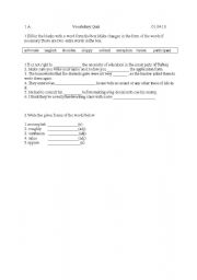 English worksheet: Vocab Quiz