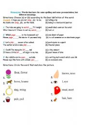 English Worksheet: Homonyms