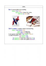 English worksheet: Superheroes abilities ( Can explanation)