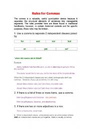 English Worksheet: Rules for Commas