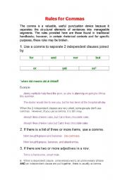 English worksheet: Rules for Commas