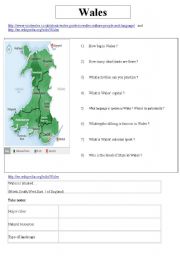 English Worksheet: webquest on wales