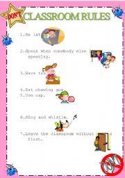 English Worksheet: Classroom rules with pictures- What they cant do in classroom 2/2