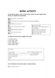 English worksheet: Entry Activity