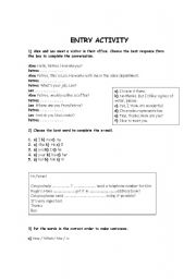 English Worksheet: Entry Activity