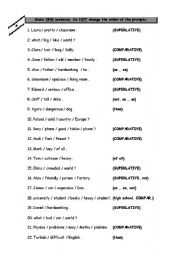 English Worksheet: Comparative Superlative Prompt Exercises