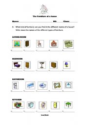 English Worksheet: The House and Furniture
