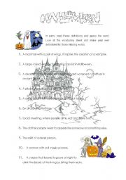 English Worksheet: Halloween-definitions of vocabulary