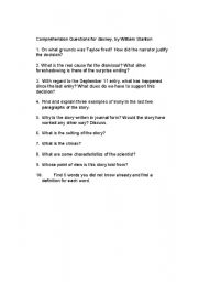 English worksheet: Barney by William Stanton Comprehension Questions