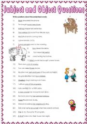 English Worksheet: SUBJECT AND OBJECT QUESTIONS 