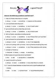 English Worksheet: Are you a good friend