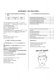 English Worksheet: Jason Mraz. Im Yours - Song worksheet