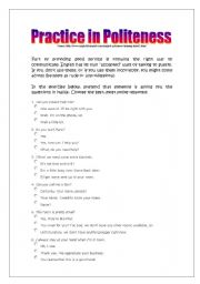 English Worksheet: Practice in Politeness