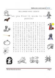 English Worksheet: Halloween word search