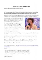 English Worksheet: Susan Boyle: I Dreamed a Dream Gapfill