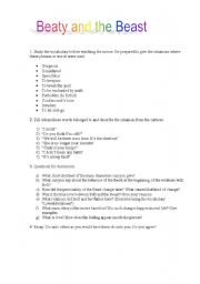 English worksheet: Movie work: Beaty and the Beast