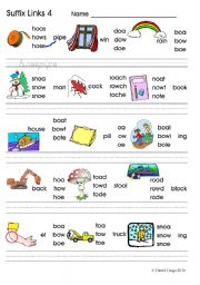 English Worksheet: Suffix Links 3 oa ow oe o_e: phonics worksheet (colour and B & W) updated