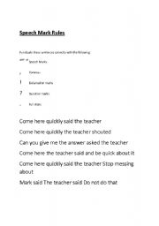 English Worksheet: Speech Mark Rules
