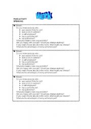 English worksheet: Pairwork speaking activity on the topic of work