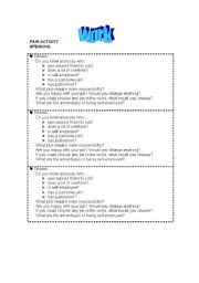 English Worksheet: Pairwork speaking activity on the topic of work