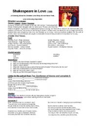 Shakespeare in Love (movie worksheet)