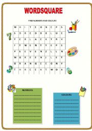 English Worksheet: Numbers and Colours