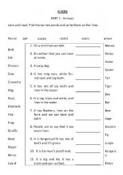 English worksheet: Flyers animals part 1