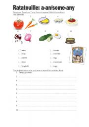 English Worksheet: Ratatouille a-an-some-any