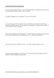 English Worksheet: Questions for analyzing ads