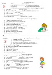 English Worksheet: Present Simple - questions and answers, students work in pairs