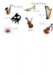 English Worksheet: music instruments