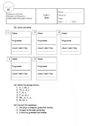 English worksheet: Quiz  for grade 4