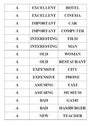 English Worksheet: Activity card on the place of adjective and determiner a/an