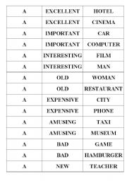 English worksheet: Activity card on the place of adjective and determiner a/an