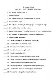 English worksheet: Used to, be used to ~ True or False Pair Activity