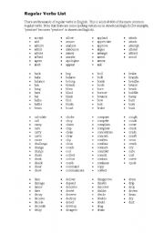 VERB LIST - ESL worksheet by fatimacouto
