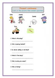 English worksheet: Present continuous