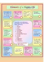 English Worksheet: Elements of a happy life