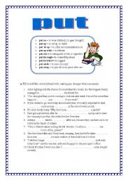 English Worksheet: phrasal verbs - PUT- / explanation + prectice + key