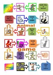 English Worksheet: animals board game