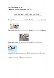 English Worksheet: verbs after Like, hate and love