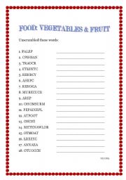 English worksheet: FOOD:VEGETABLES & FRUIT