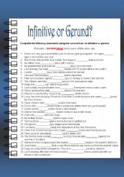 English Worksheet: Infinite/Gerund