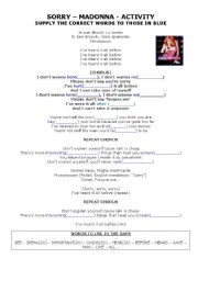 English Worksheet: MADONNA - SORRY - CORRECTION ACTIVITY