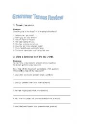 English Worksheet: Grammar tenses review