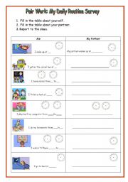 English Worksheet: Daily Routine Survey