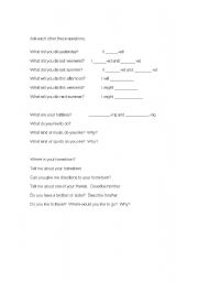 English worksheet: simple questions to ask each other