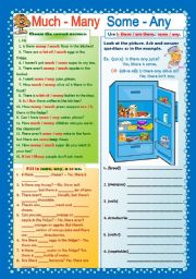 English Worksheet: much-many some-any 