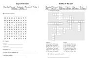English Worksheet: days of the week and months of the year