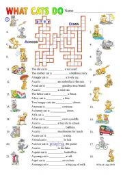 English Worksheet: what cats do: the daily life of cats in two puzzles